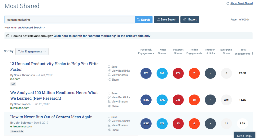 Search Buzzsumo for content ideas