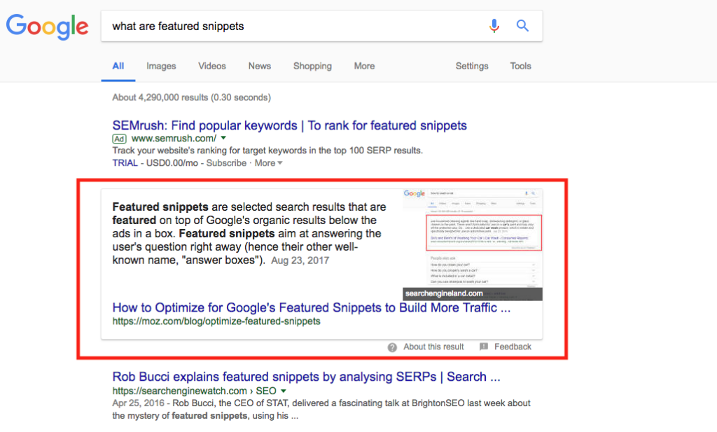 A featured snippet