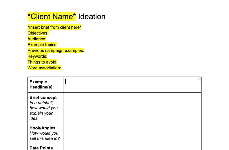 Digital PR ideation template