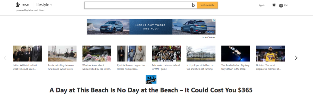screenshot of msn news