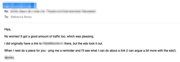 screenshot of email