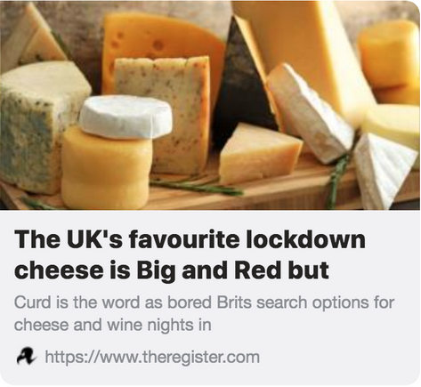 screenshot of newstories related to UK cheese