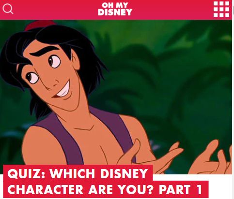 Screenshot of a quiz "Which disney character are you?"