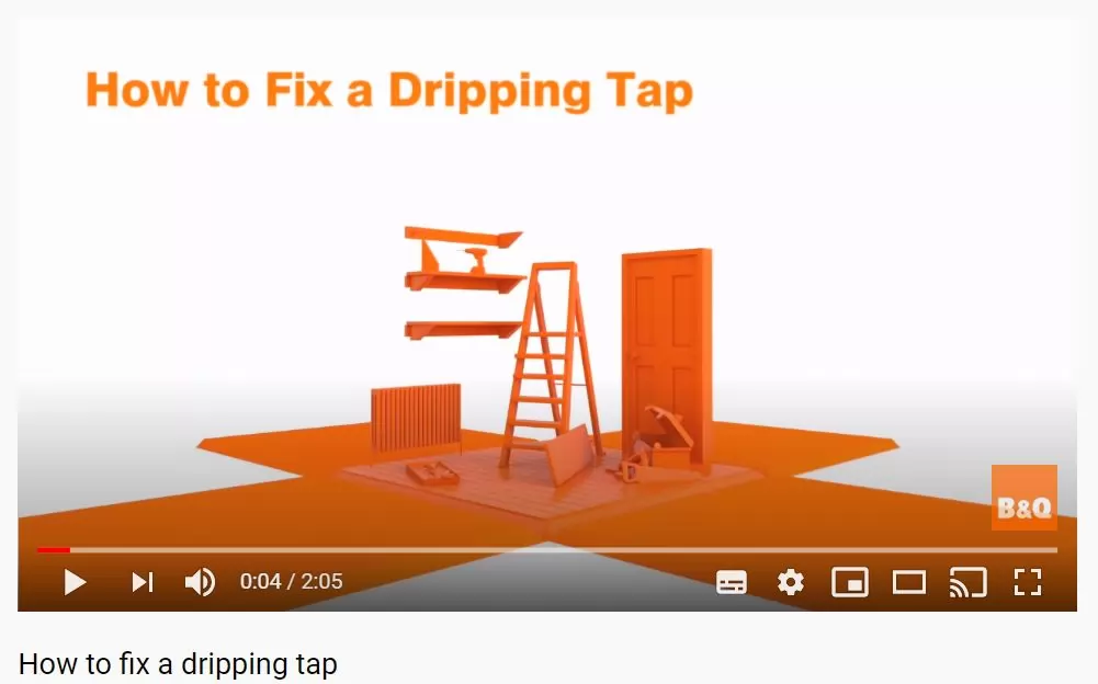 Screenshot of a B&Q video about how to fix a dripping tap