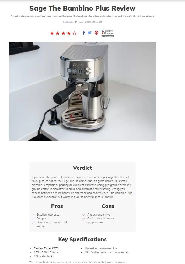 Example of a coffee machine review