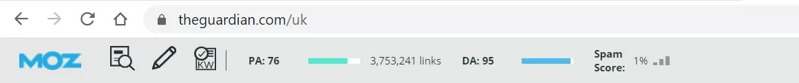Moz tool bar for theguardian.com