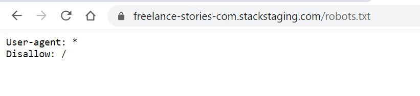 Robots.txt file showing disallow