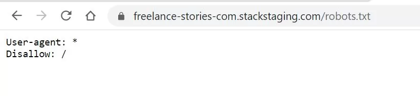 Robots.txt file showing disallow