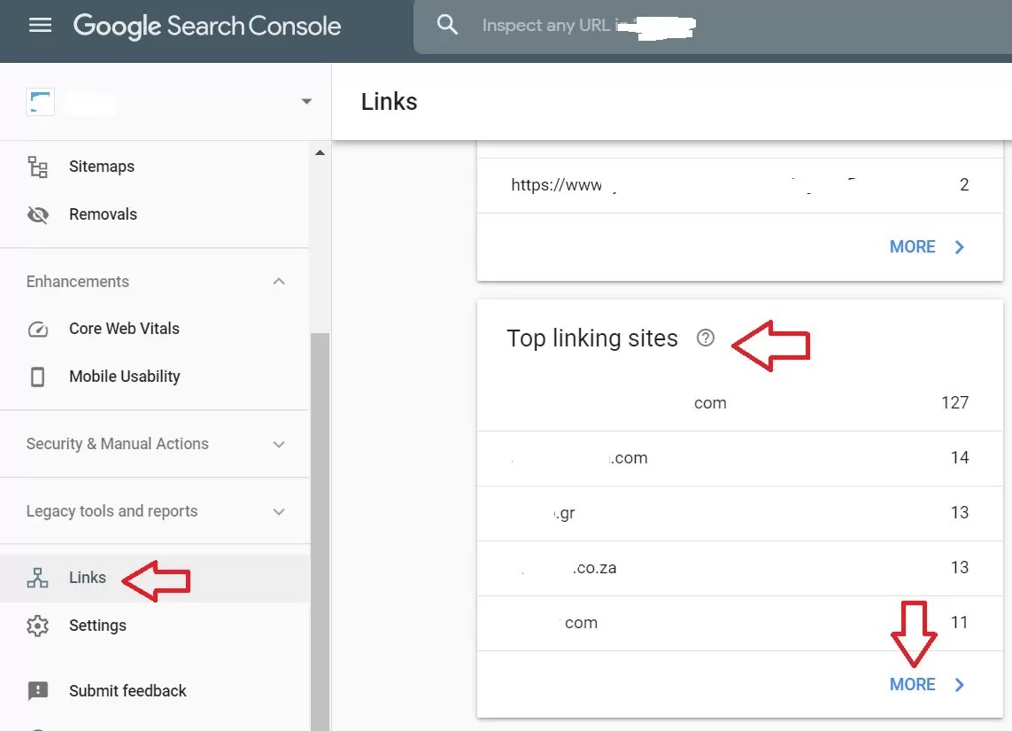 Google Search Console screenshot: How to find backlinks