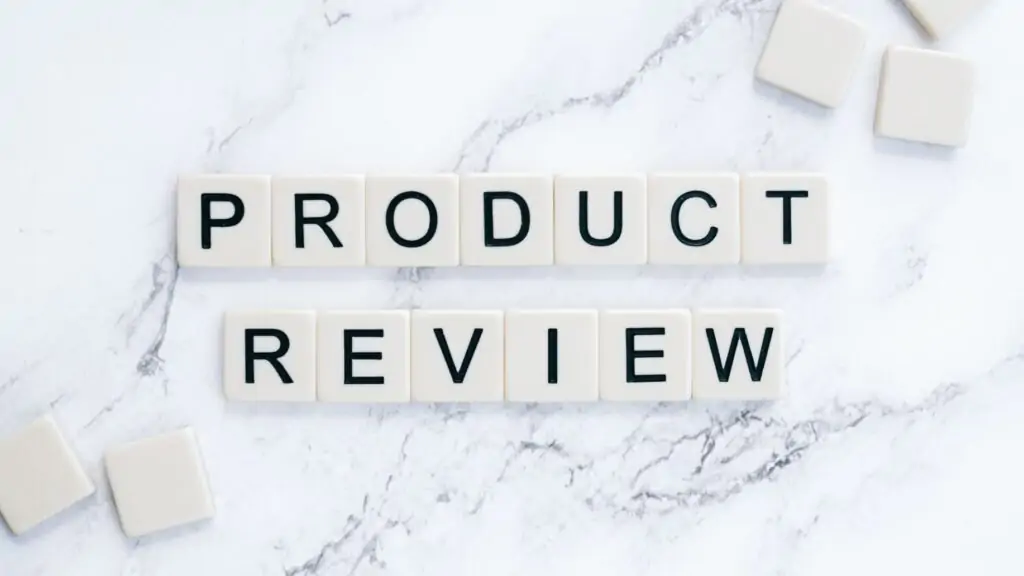 "Product Review" in scrabble letters.Photo by Shotkit from Pexels.