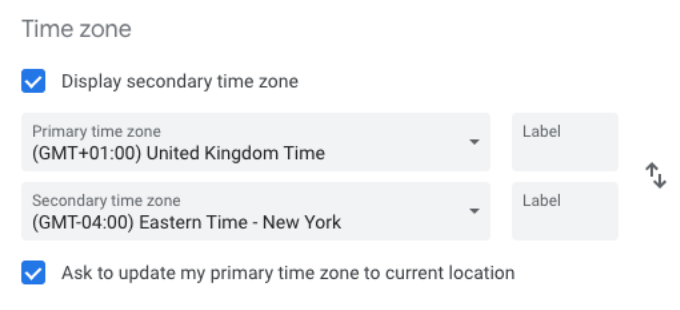 adding an additional time zone to google calendar scheduling