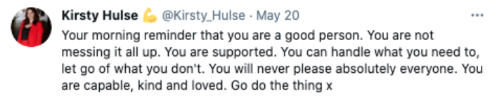 Kirsty Hulse tween on managing self doubt