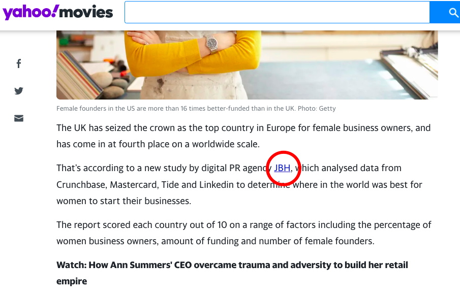 Yahoo Movies brand mentions example