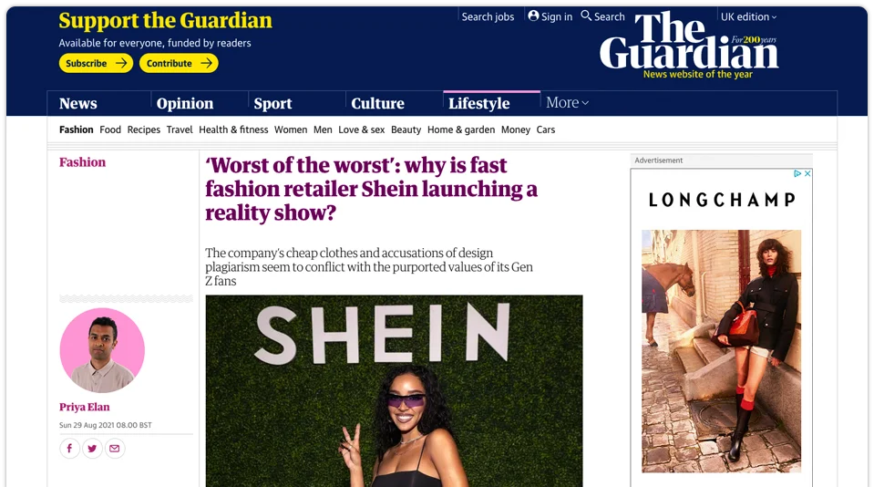 screenshot showing we thrift publication in the guardian