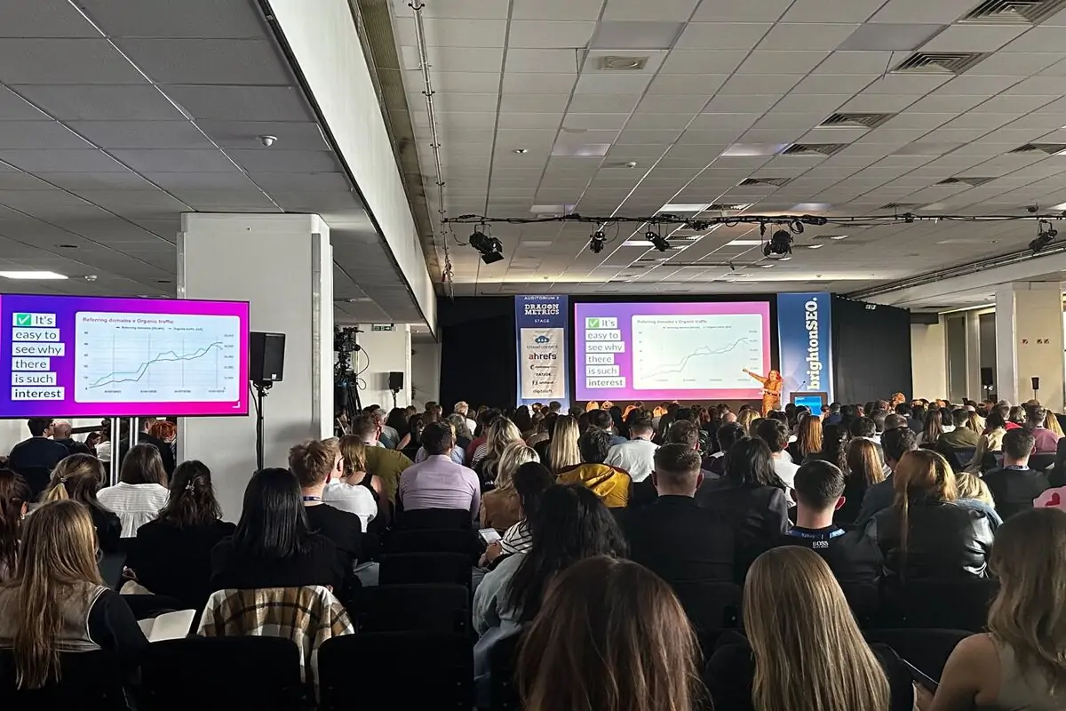 Lauren on stage at BrightonSEO